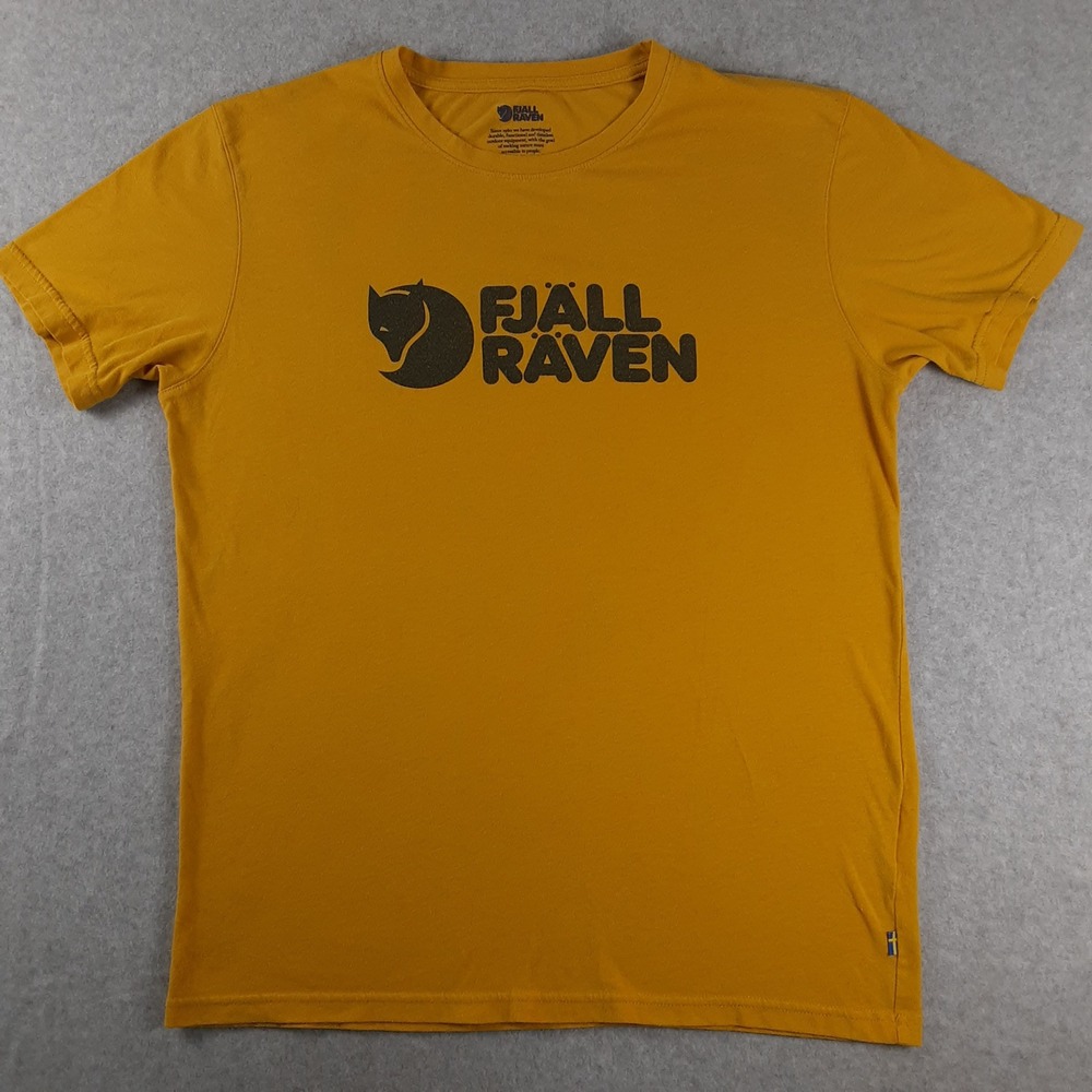 Fjallraven Logo T-Shirt Yellow Men's Large Outdoors Hiking GORP Core Hike Camp